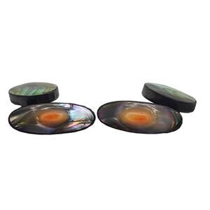 Sterling Silver Blister Pearl Cufflinks Antique Abalone Shell Cuff Links Jewelry